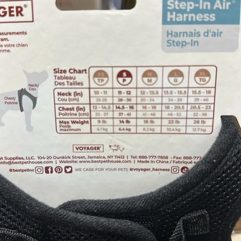 Voyager small. Step in air harness black new
